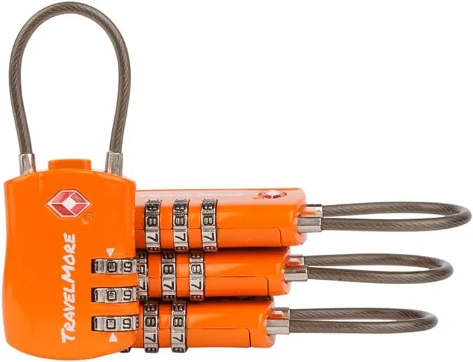 4 Pack TSA Approved Travel Combination Cable Luggage Locks for Suitcases & Backpacks - Orange