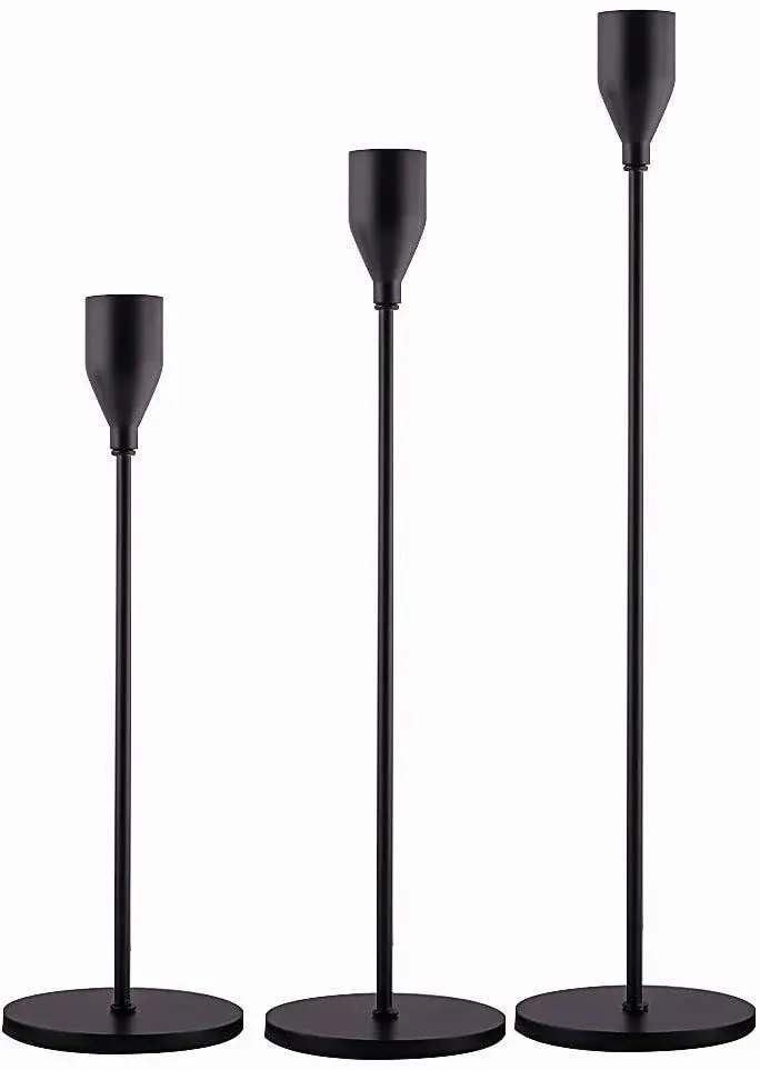 SUJUN Matte Black Candle Holders Set of 3 for Taper Candles, Decorative ...