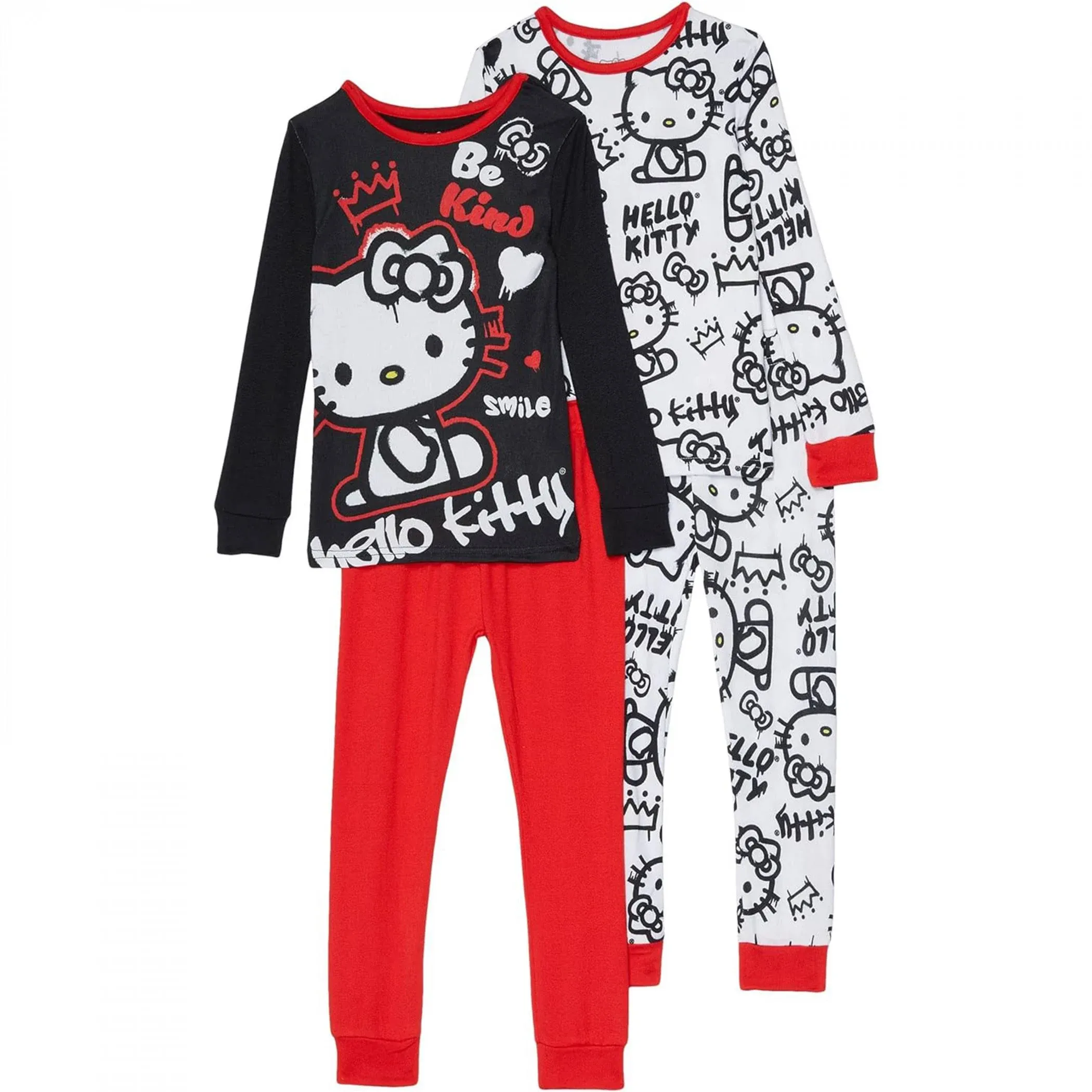 Hello Kitty Girls' 4-Piece Snug Fit Pajama Set