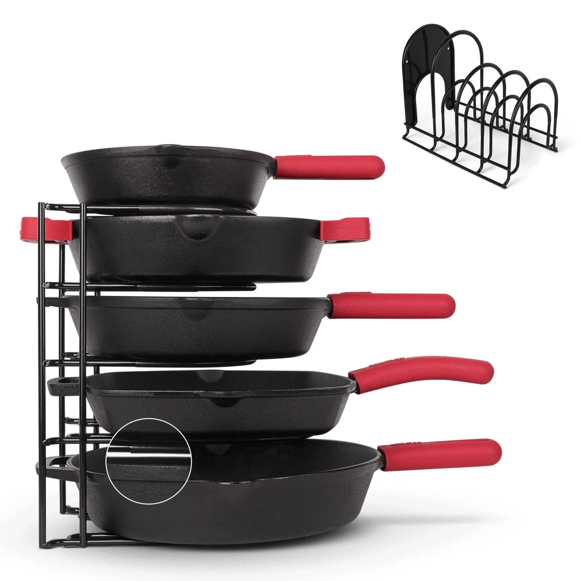 Cuisinel Pan Organizer - Silicone-Coated Non-Slip 12" Heavy Duty Skillet Rack ...