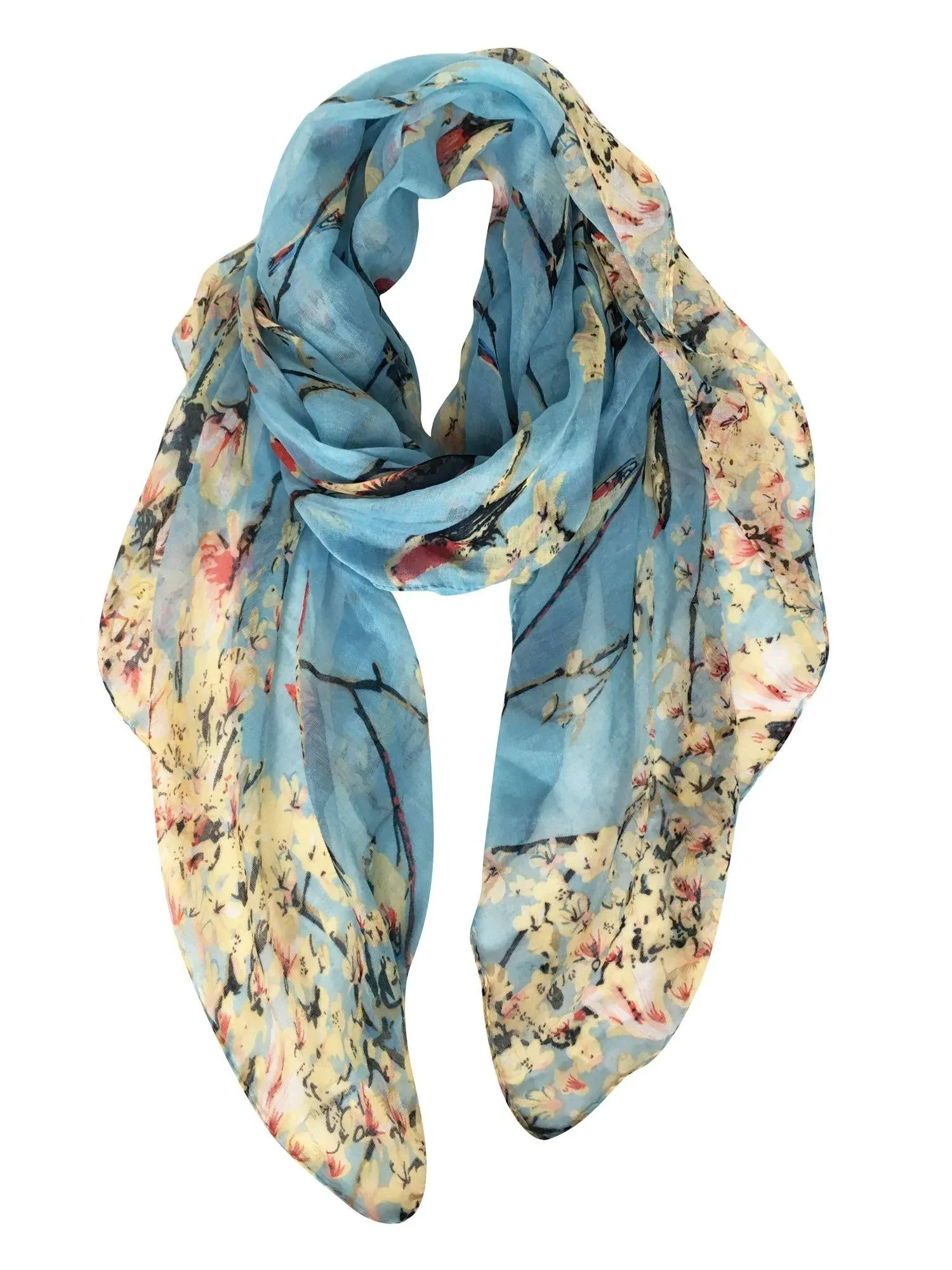 GERINLY Scarfs for Women Lightweight Birds Florals Scarves for Spring Outfits Accessories Head Wear Shawl