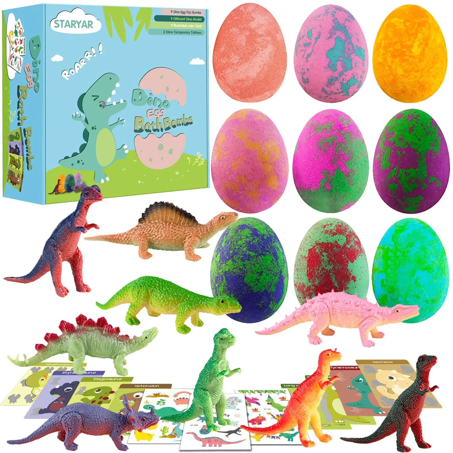 Bath Bombs for Kids with Surprise Toys Inside-9 Pack Organic Dinosaur Bath Bombs ...