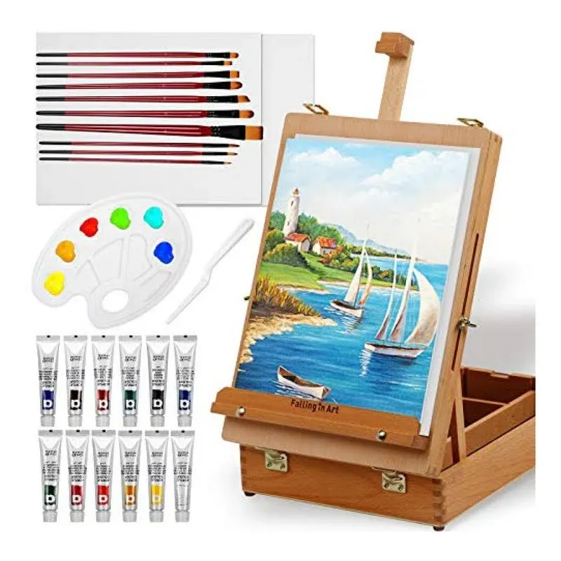 Easel Box Acrylic Paint Set with Portable Table Display Stand Acrylic Paint C...