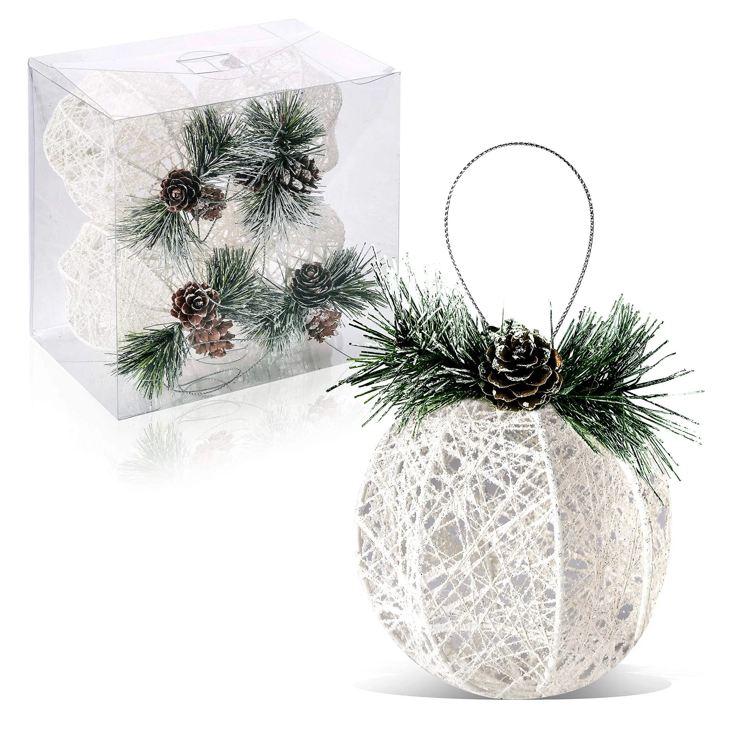 Christmas Ball Ornaments, 4pc Set White Pinecone Rattan Thread String Christmas ...