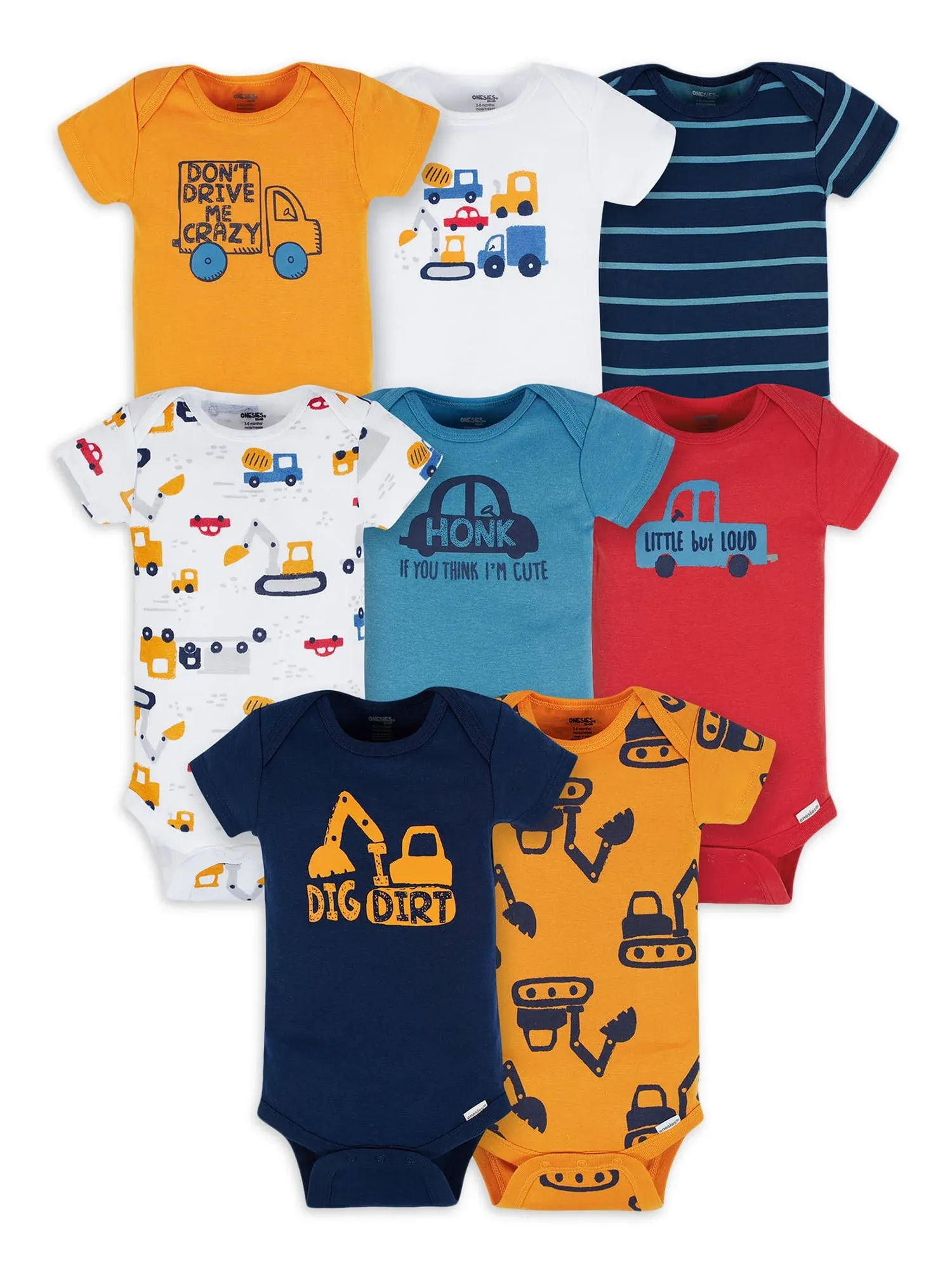 Onesies Brand Baby Boy Short Sleeve Onesies Bodysuits, 8-Pack, Sizes Newborn-12M