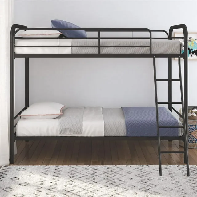 DHP Dusty Twin over Twin Metal Bunk Bed with Secured Ladder, Black