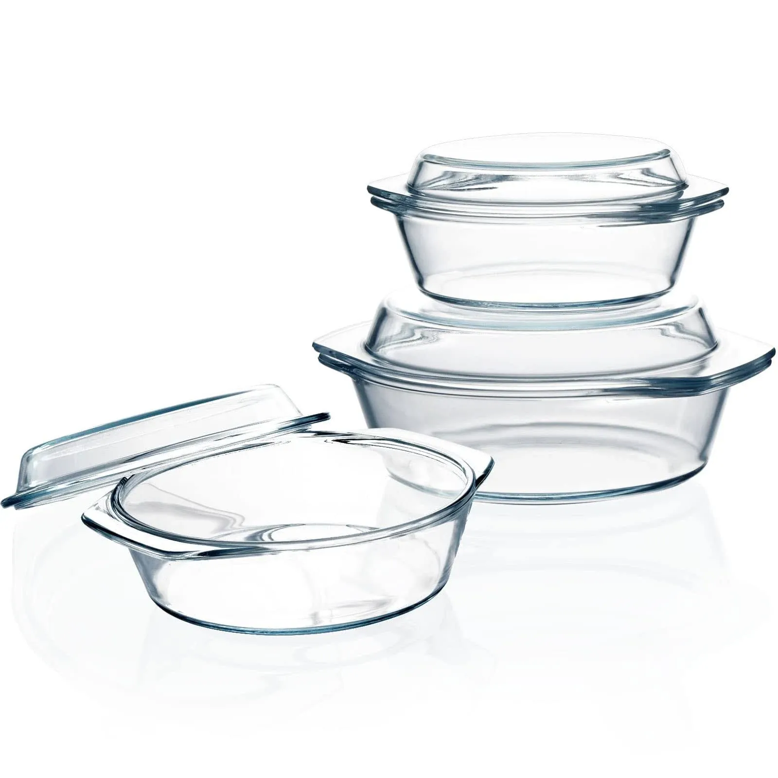 Round Glass Casserole with Glass Lid Covered Glass Bakeware Ovenware Easy Grab ...