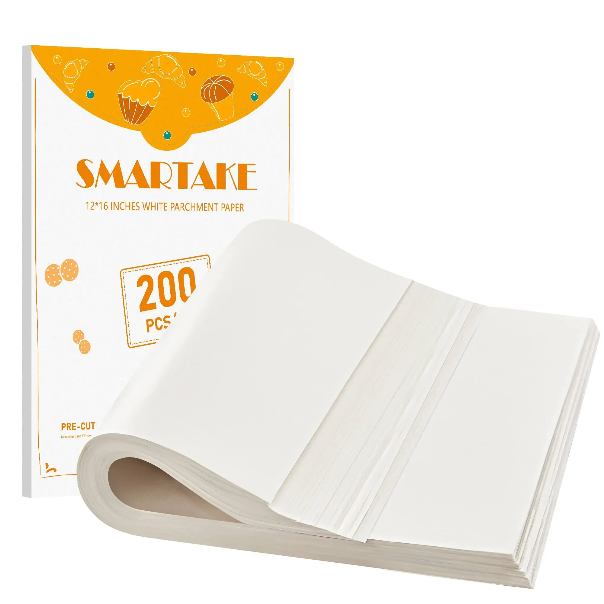 SMARTAKE 200 Pcs Parchment Paper Baking Sheets, 12x16 Inches Non-Stick Precut ...