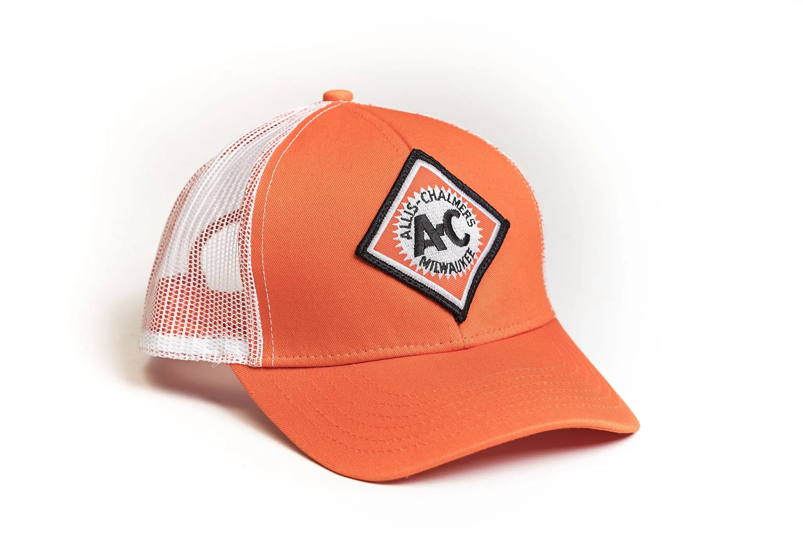 J&D Productions, inc. Allis Chalmers Tractor Hat, Vintage Logo, Orange with White mesh Back