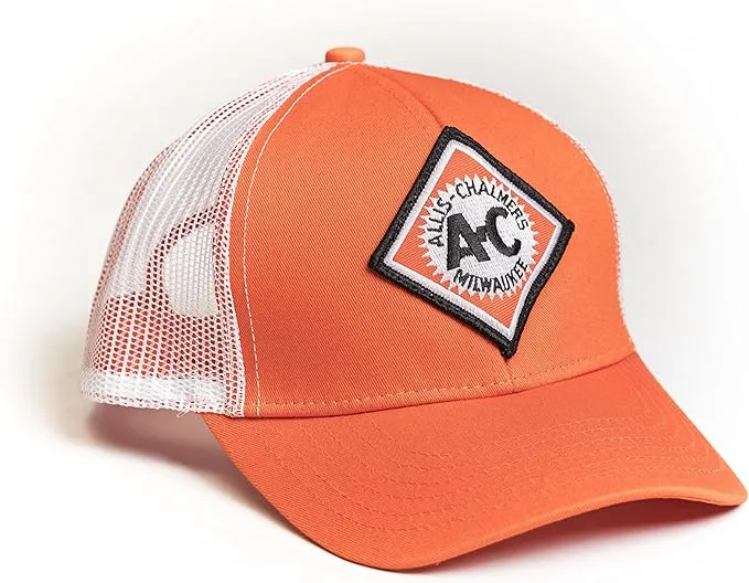 J&D Productions, inc. Allis Chalmers Tractor Hat, Vintage Logo, Orange with White mesh Back