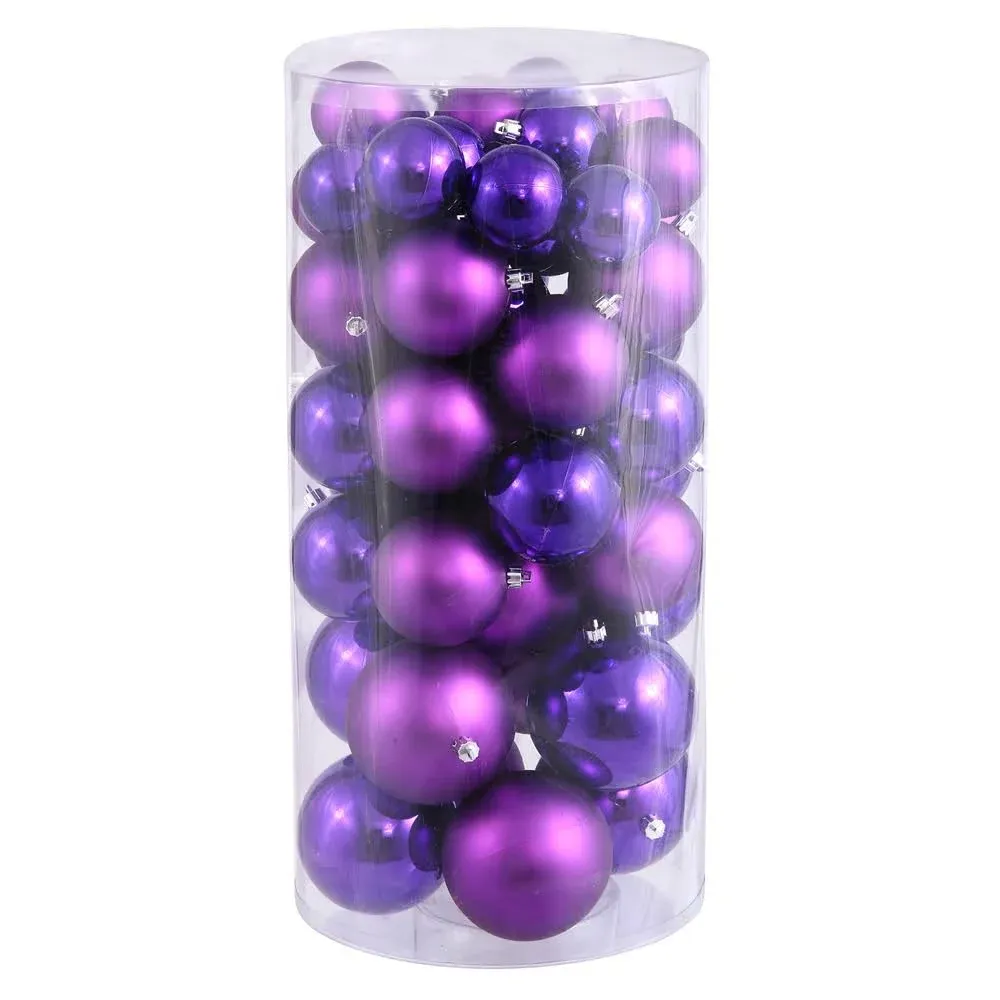 Vickerman 2.4 inch -3 inch -4 inch Purple Shiny and Matte Ball Ornament, 50 per Box