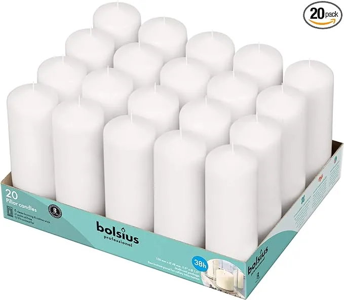 Bolsius White Pillar Candles – 2x3 Inches – 20 Pack Unscented – Premium European Quality – Dripless, Smokeless, and Clean Burning Household Candles – Perfect for Wedding, Party, Dinner, And Home Décor