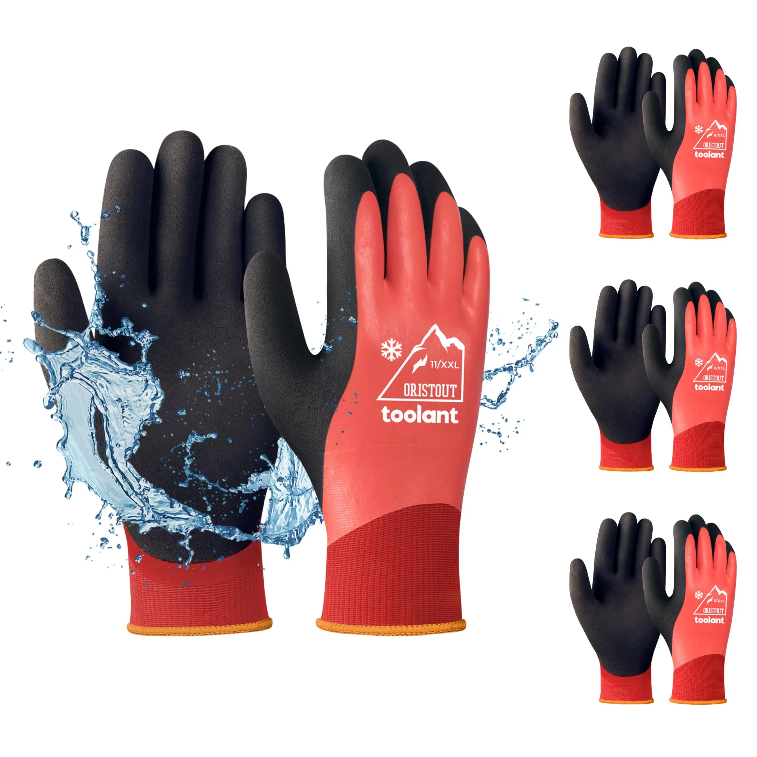 OriStout Waterproof Winter Work Gloves Bulk Pack for Men and Women, 3 Pairs, Touchscreen, Freezer Gloves for Working in Freezer, Thermal Insulated Fishing Gloves, Super Grip, Red, Medium