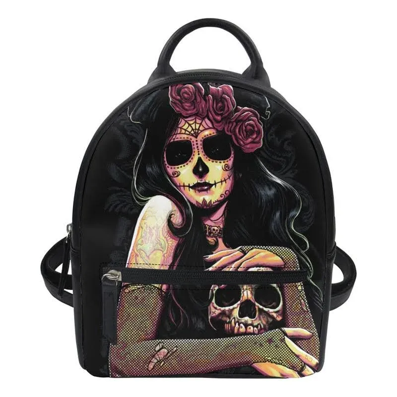 Freewander Fashion Women&#039;s Mini Backpack Purse Cool Cartoon Skull Design-12 