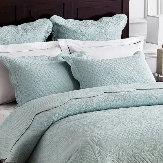 Calla Angel Sage Garden Luxury Pure Cotton Quilted Pillow Sham, King Pillow, 20x36, Light Aqua