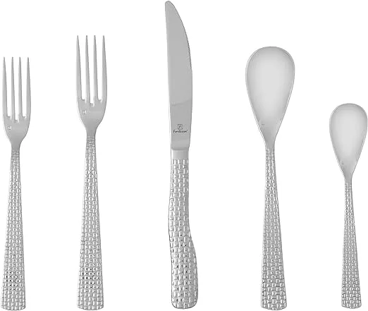 Fortessa Cestino 18/10 Stainless Steel Flatware, 5 Piece Place Setting, Service for 1,Silver -