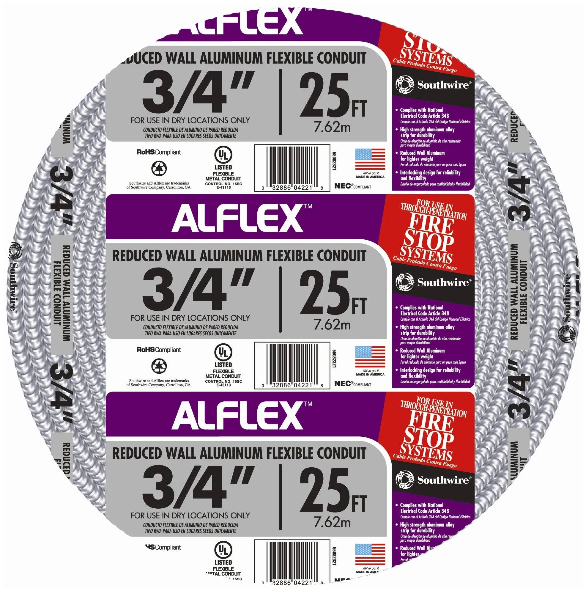 Southwire 55082321 Alflex RWA Flexible Conduit, 5/6