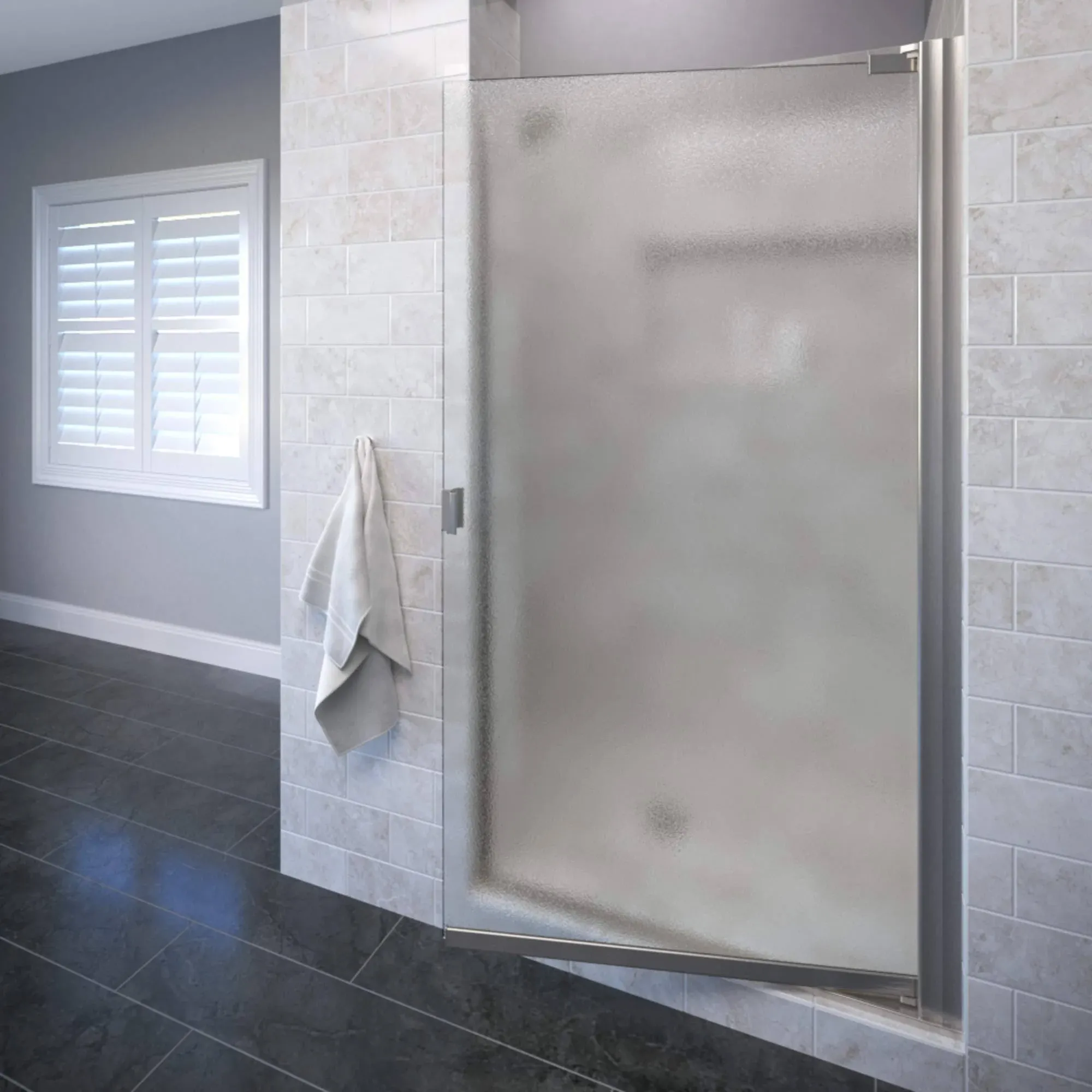 Basco Shower Door ARMN00A3166OBBN Armon Single Swing Shower Door, Brushed Nickel, 30.25-31.75 in. Wide x 66 in. high, Obscure Glass