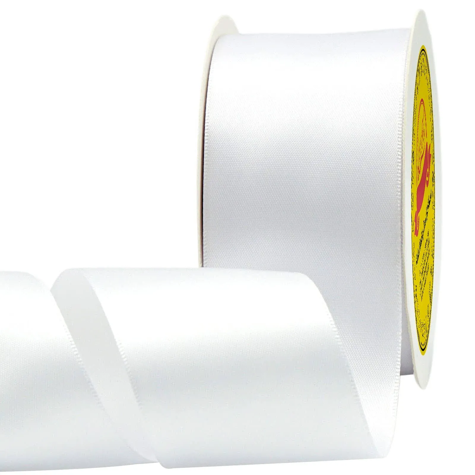 LEEQE Double Face Satin Ribbon 2 inch X 25 Yards Polyester White Ribbon for G...