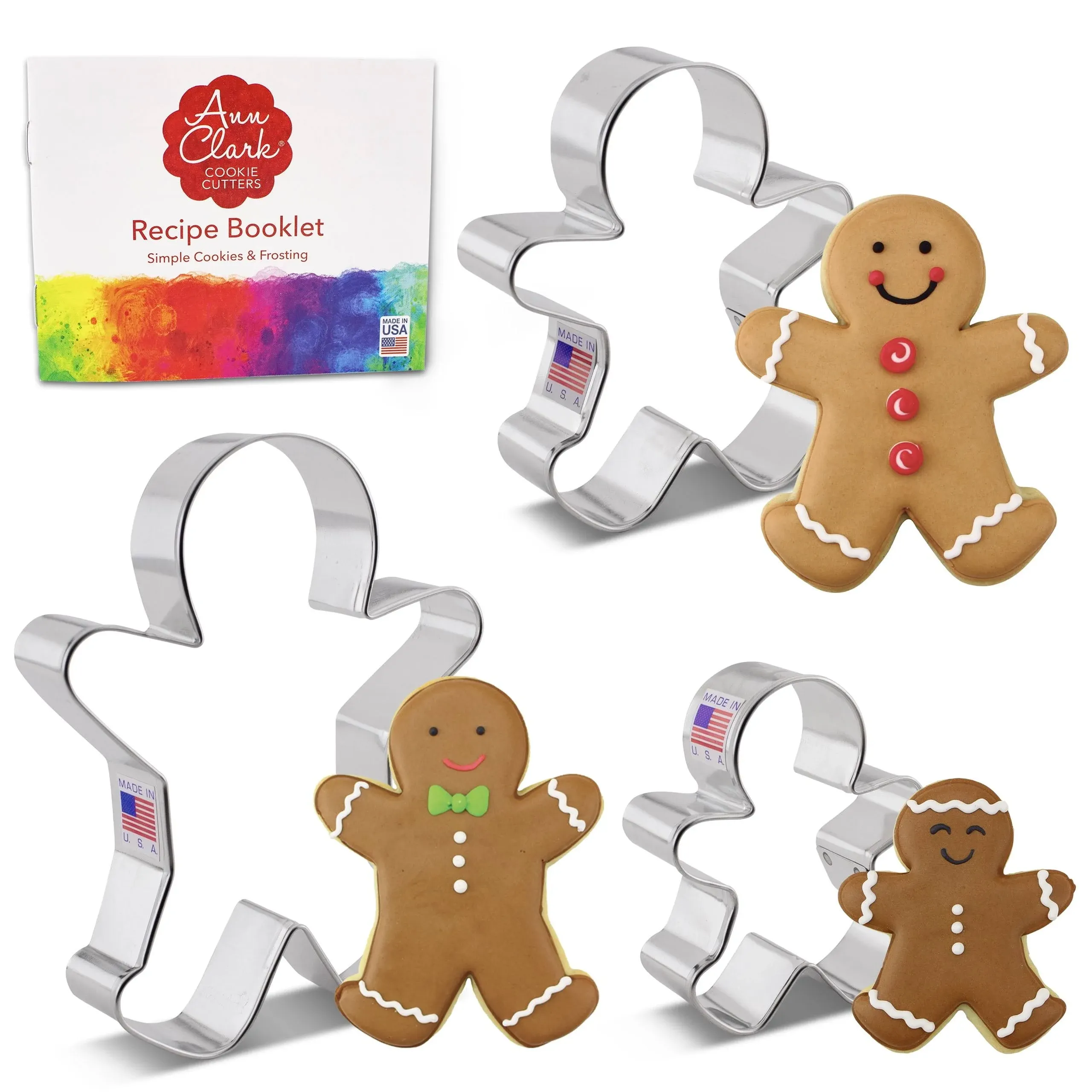 Ann Clark Cookie Cutters 3 Piece Gingerbread Man Cookie Cutter Set with Recipe ...