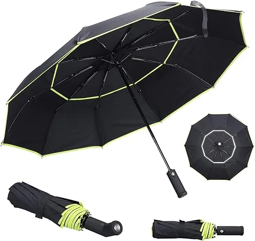 Travel Umbrella Automatic Open & Close Strong Steel Shaft LED Flashlight Handle Safety Reflective Frame Compact Folding Reverse Umbrella Windproof and Waterproof Earth and Flower PrintTravel Umbrella Automatic Open & Close Strong Steel S…