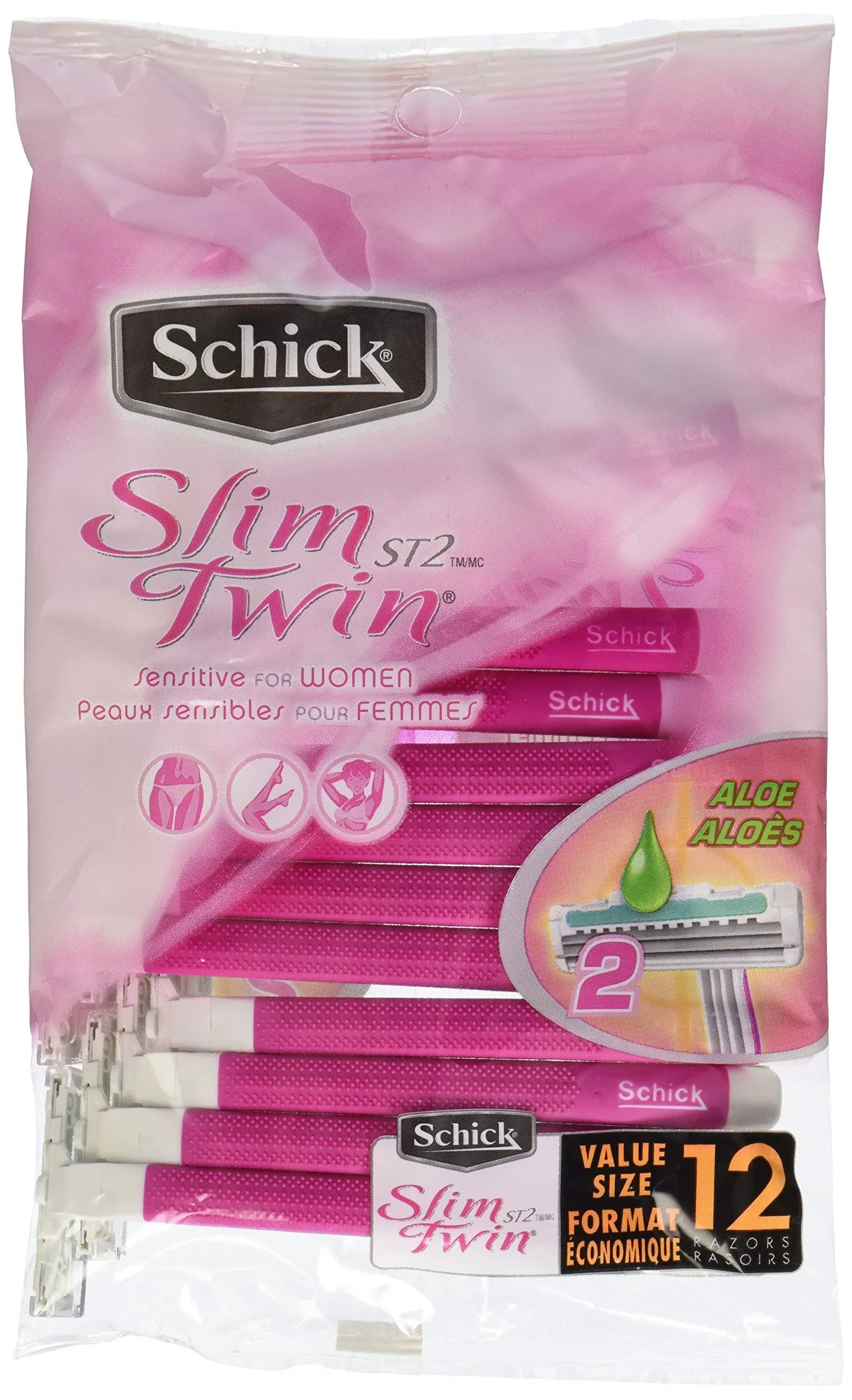 Schick Slim Twin ST2 Razors, Sensitive, for Women, Value Size - 12 razors