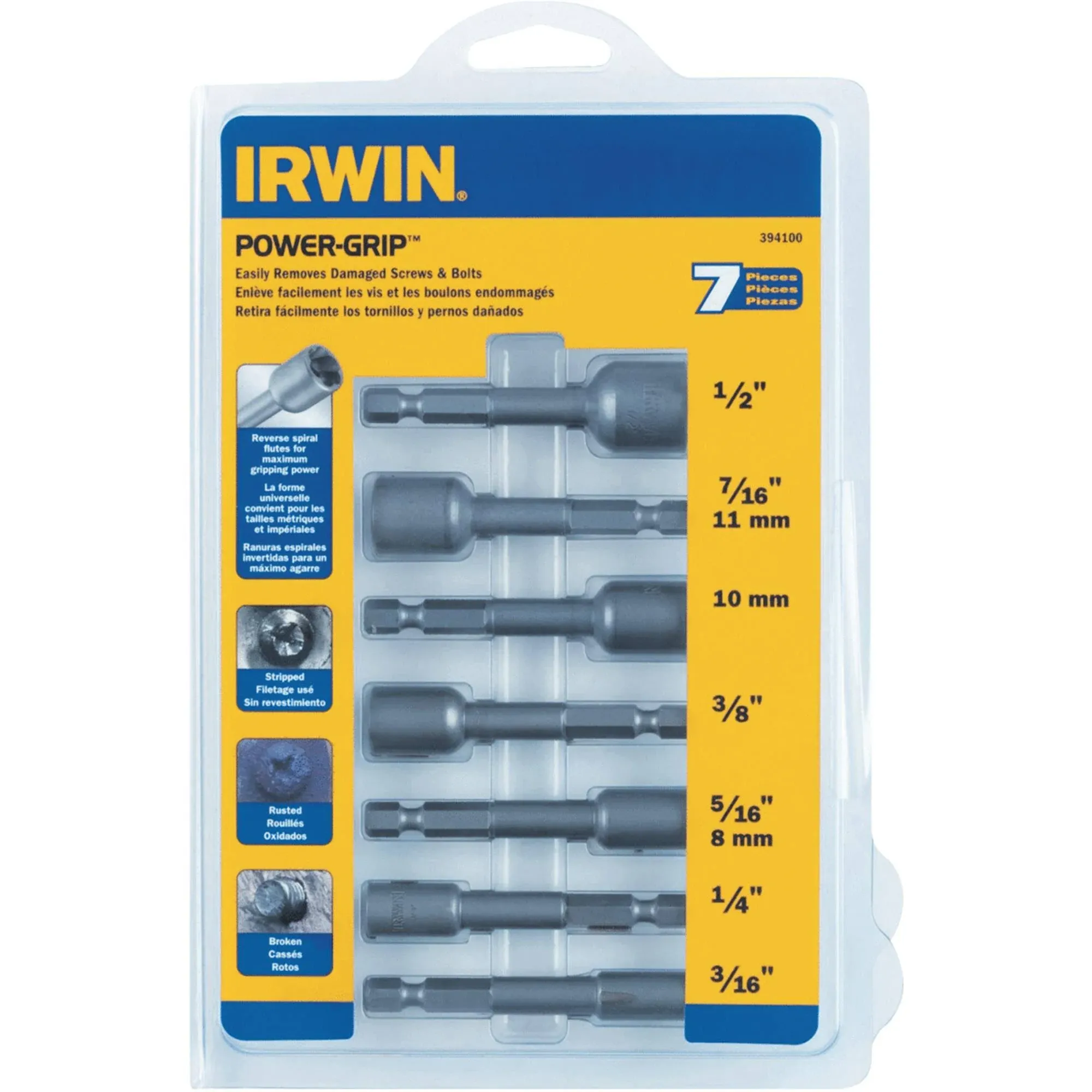 Irwin 394100 Power-Grip 7-Piece Bolt Extractor Set