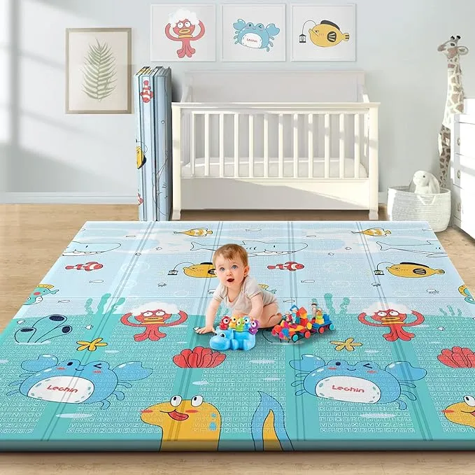 Gimars XL 0.6 inch Thickest Reversible Foldable Baby Play Mat, Waterproof Foam Floor Baby Crawling Mat, Portable Baby Playmat Fo