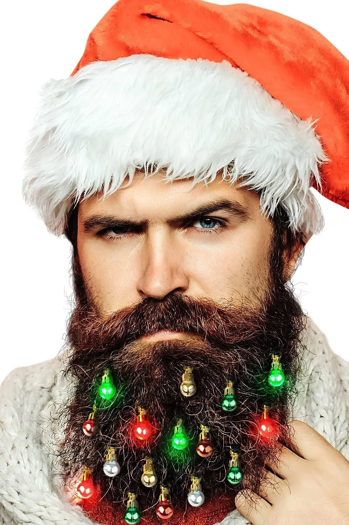 Beard Lights - The Original Light Up Beard Ornaments, 16pc Colorful Christmas Facial Hair Baubles for Men in The Holiday Spirit with Clip for Easy Beard Attachment