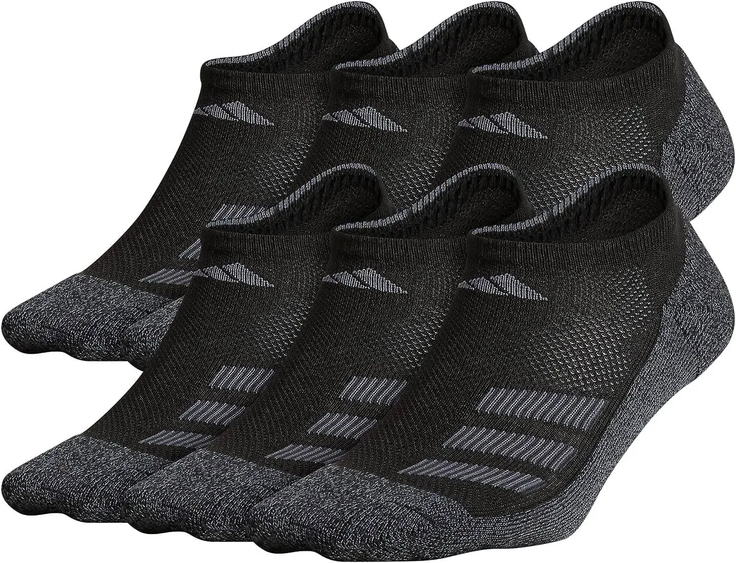 Adidas Youth Cushioned Angle Stripe No-Show Socks – 6 Pack, Large, Black/Black