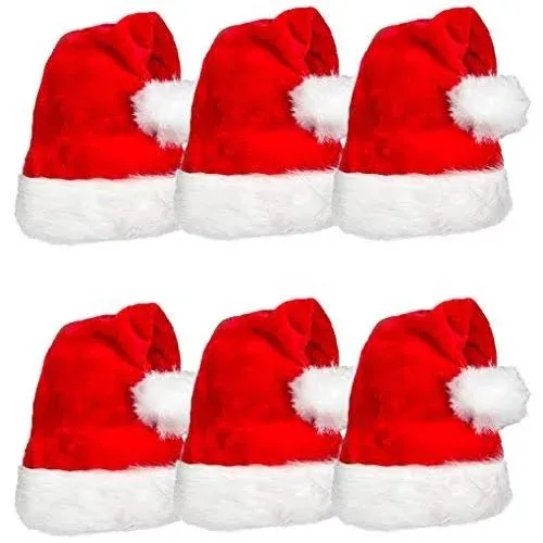 AOGU 6 Pack Plush Santa Hat Confortable Velvet Red Christmas Hat for Christmas ...