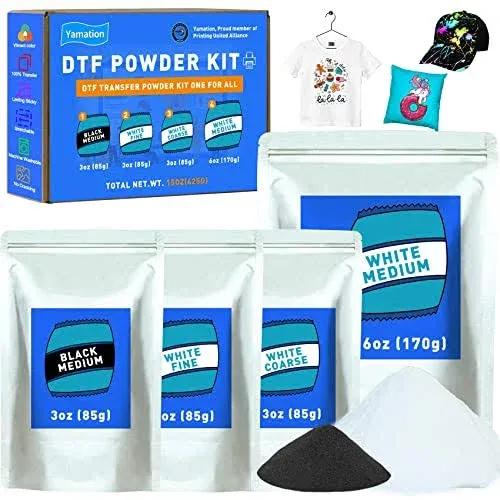 Yamation DTF Powder Kit, DTF Adhesive Powder Include Fine Medium Coarse, White ...