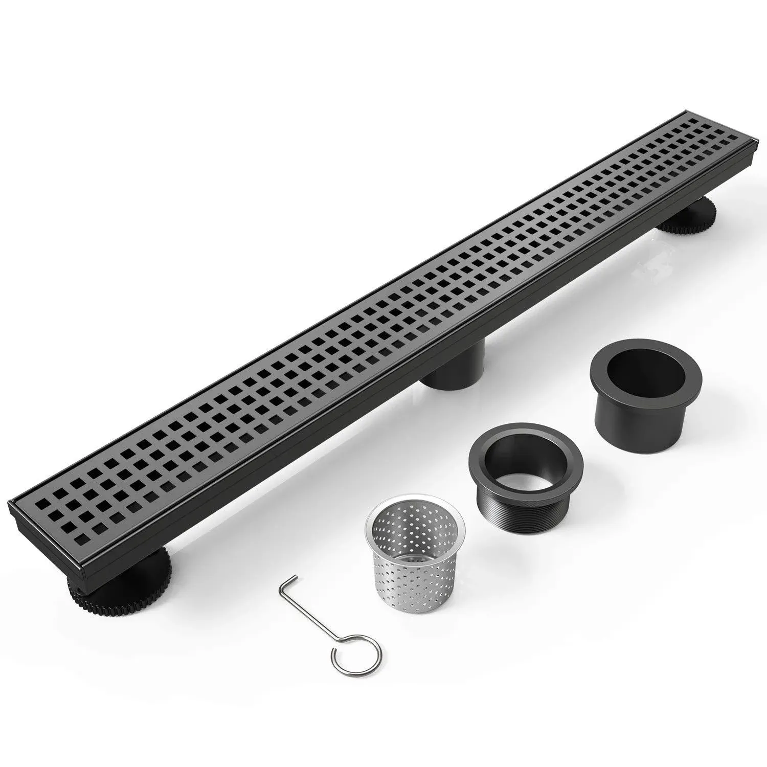 WEBANG 32 inch Shower Linear Black Drain Rectangular Floor Drain with Accessories ...