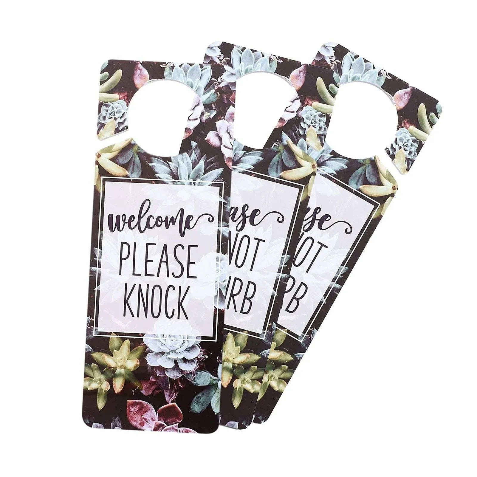 Juvale 3 Pack Do Not Disturb Door Hanger Sign, Welcome Please Knock, Double Sided (Succulents)