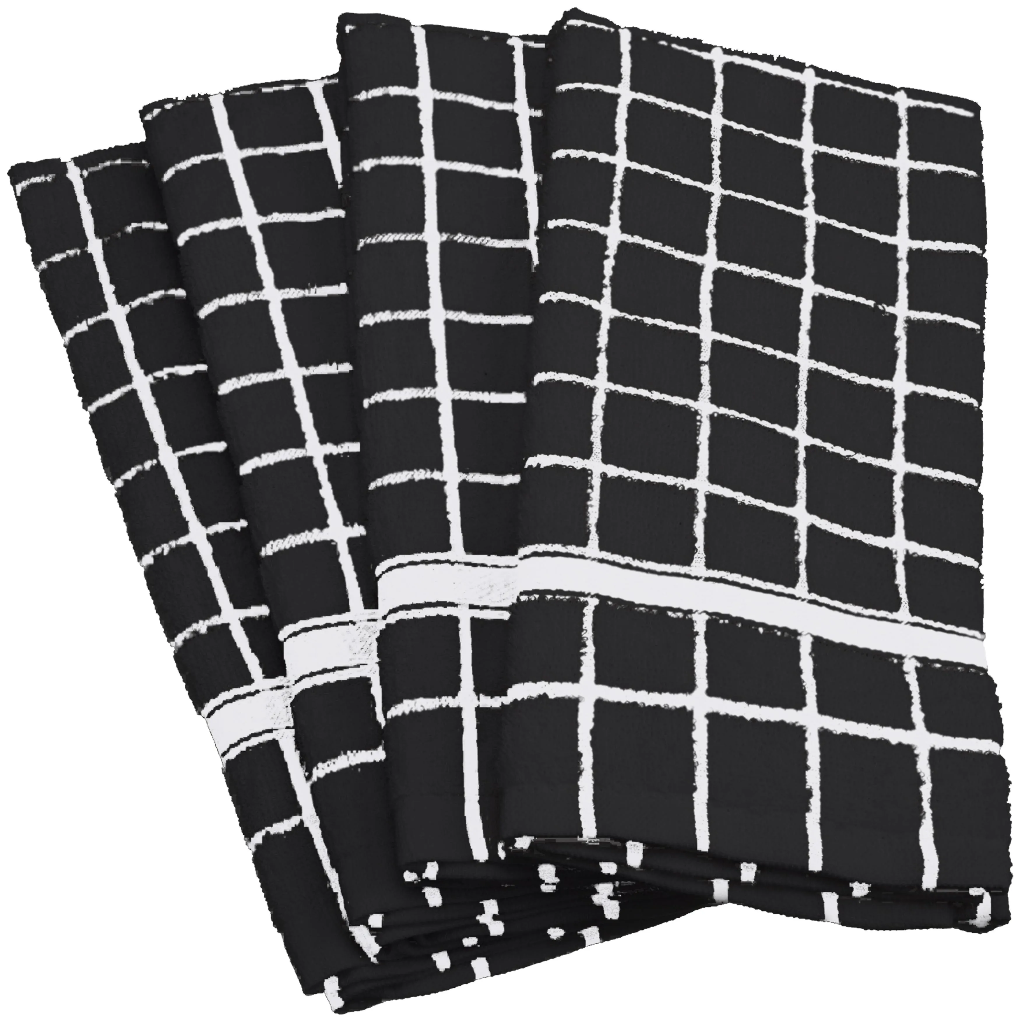 DII Basic Terry Collection Windowpane Dishtowel Set, 16x26, Black Check, 4 Piece