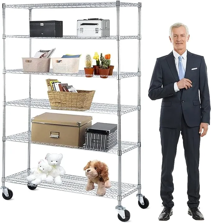 Payhere Metal Storage Shelves 82'x48'x18' Wire Shelving Unit w/Wheels 2100 lbs ...