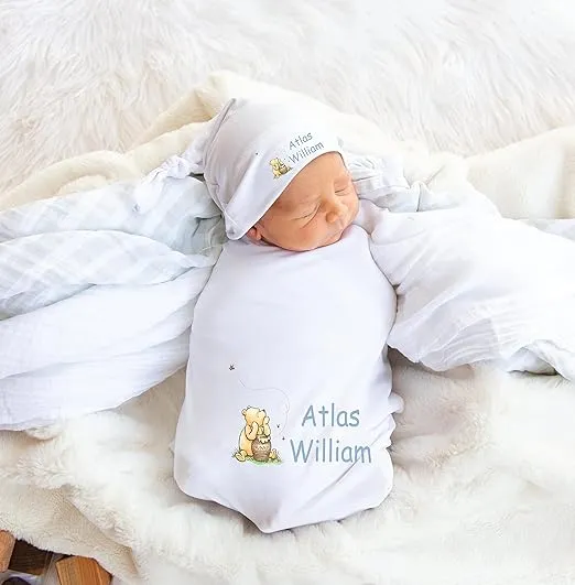 Forever Personalized Personalized Swaddling Baby Blanket and Matching Hat, Winnie ...