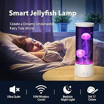 Aonesy Jellyfish Lamp, 17 Color Changing Jelly Fish Tank Mood Lamps for Home Office Room Desktop Decoration, Jellyfish Aquarium Night Light