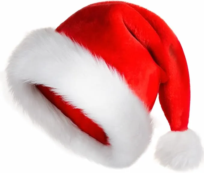 JUANANIUG Christmas Hat Santa Hat Adult: Xmas Holiday Hat for Women and Men - Extra Thicken Classic Fur for Christmas New Year Festive Holiday Party Supplies