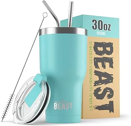 BEAST 30oz Stainless Steel Insulated Tumbler With Lid, 2 Straws and Brush