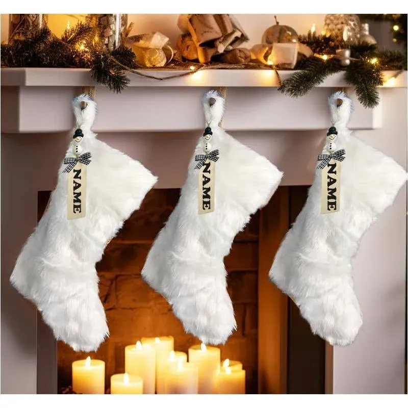 3 Pack 18 Inch Snowy White Christmas Stockings Faux Fur Xmas Christmas Stocki...