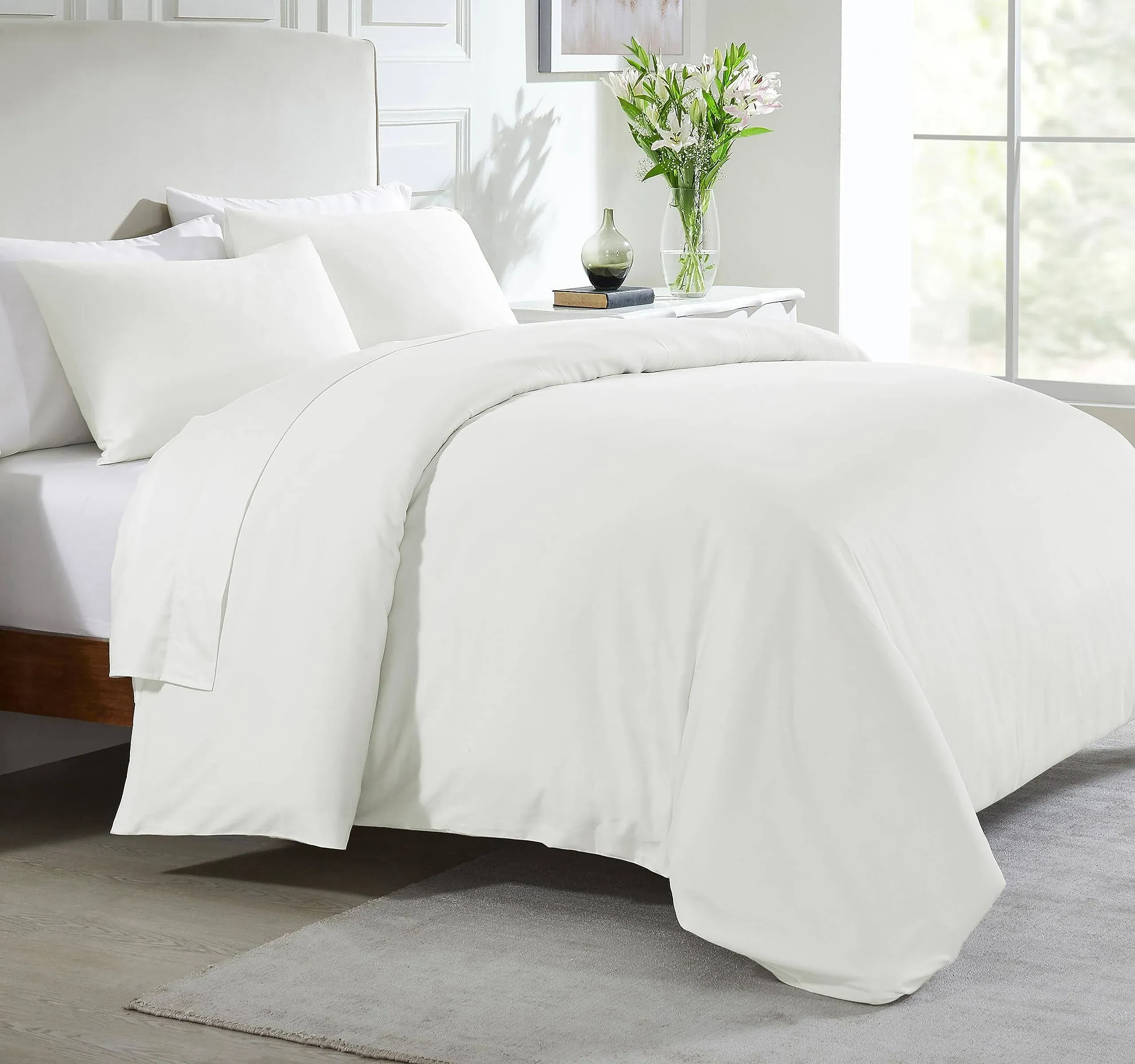 Everyday Soft Sateen Duvet Cover Set - King: 1 Duvet Cover Ivory 100% Sateen Cotton - 400 Thread Count