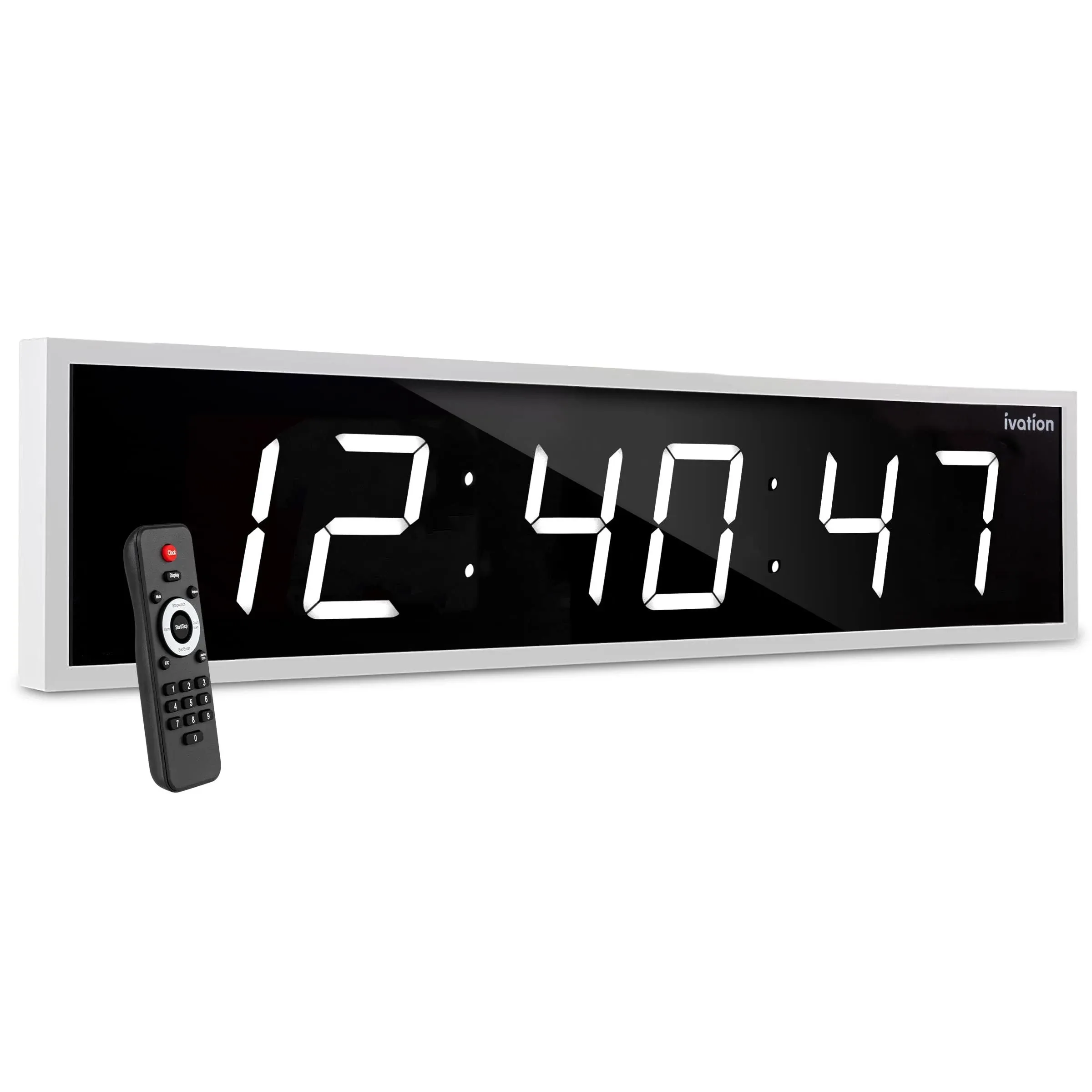 Ivation 72 in. White Large Digital Wall Clock, LED Wall Clock with Remote