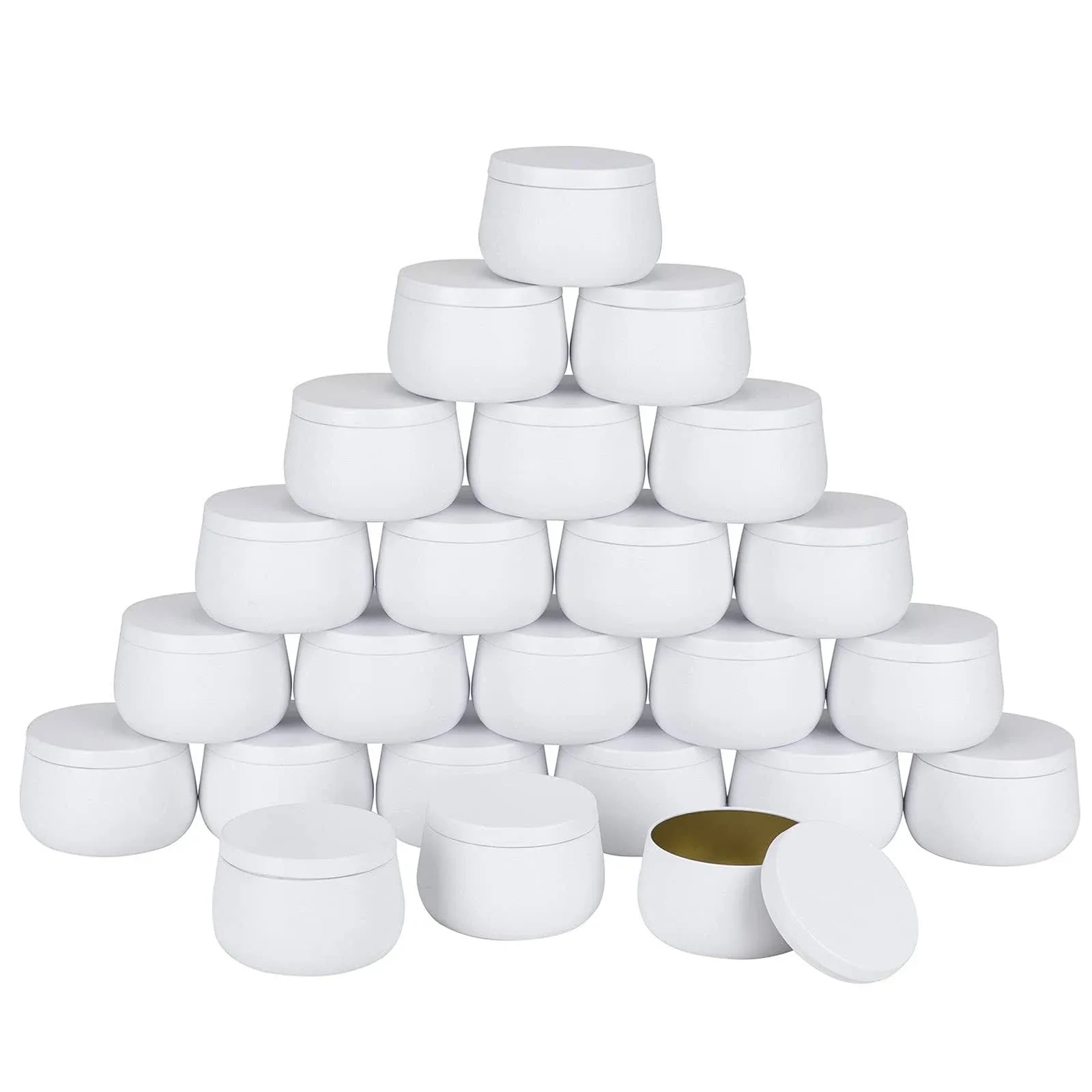 NEXBEXES 24pcs 4oz White Candle tins with Metal Wood-Grain Printing Lids. Candle Jars,Bulk Candle tins for Making Candles,Candle Making Jars (4OZ, White)