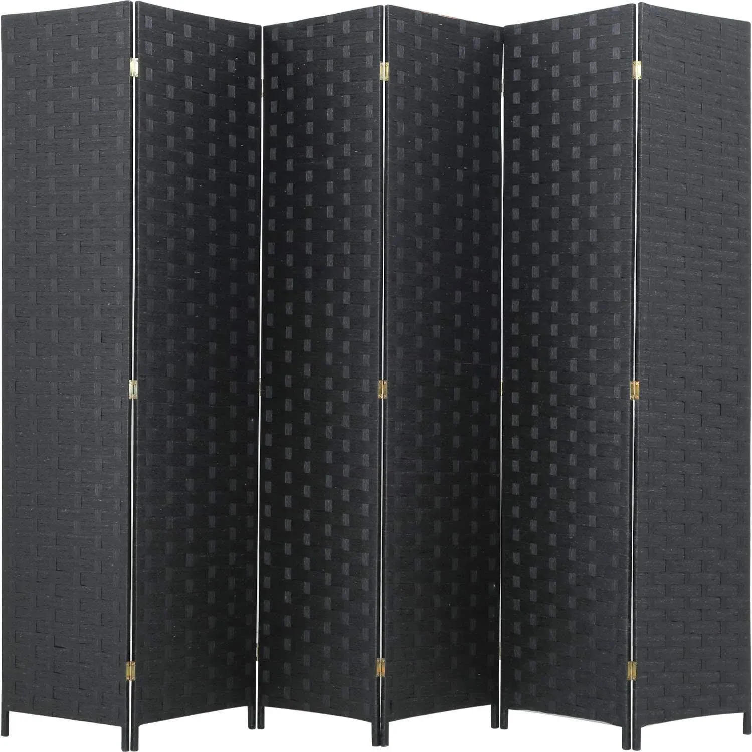 FDW Room Divider Wood Screen 6 Panel Folding Portable Partition Screen Wood Mesh Woven Design Room Screen Divider Screen Wood for Home Office (Black)