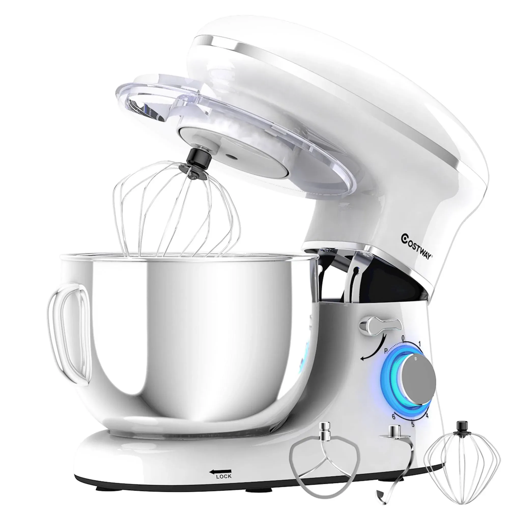 6 Speed 6.3 Qt Tilt-Head Stainless Steel Electric Food Stand Mixer-White EP23693WH