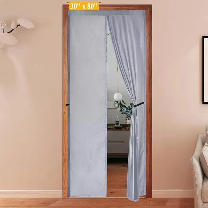 Magnetic Insulated Door Curtain, Thermal Door Curtain for Spring Summer Autumn Winter All Seasons, Premium Fabric Doorway Curtains, Window Insulation Kit, Screen Door, Temporary Door Insulation Cover