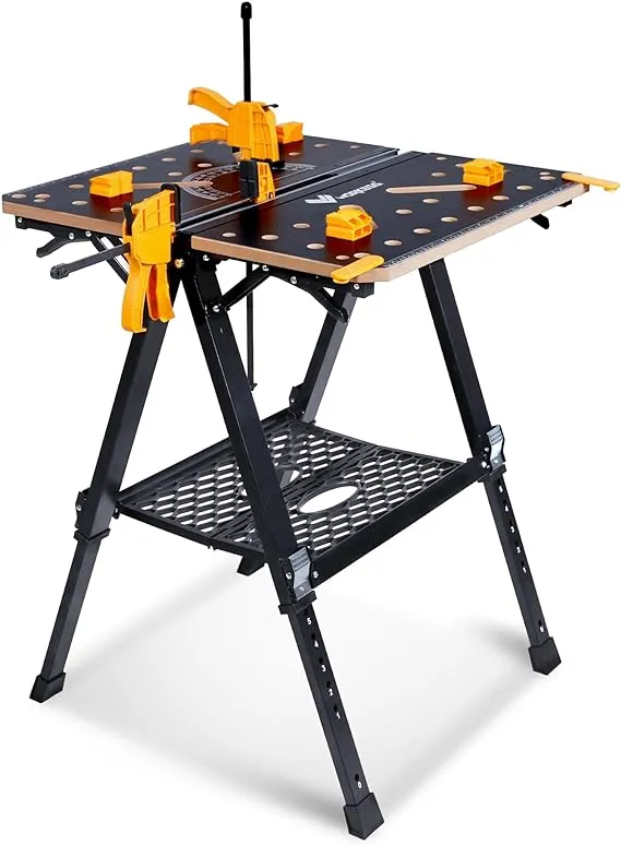 WORKESS Portable Workbench 1000Lbs Capacity Heavy Duty Folding Work Table with 2 Quick Clamps