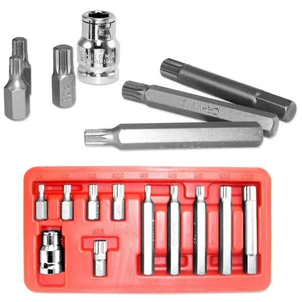 NEIKO 10078A XZN Triple Square Spline Bit Socket Set | 11 Piece Long and Short | 12 Point | CrV Steel