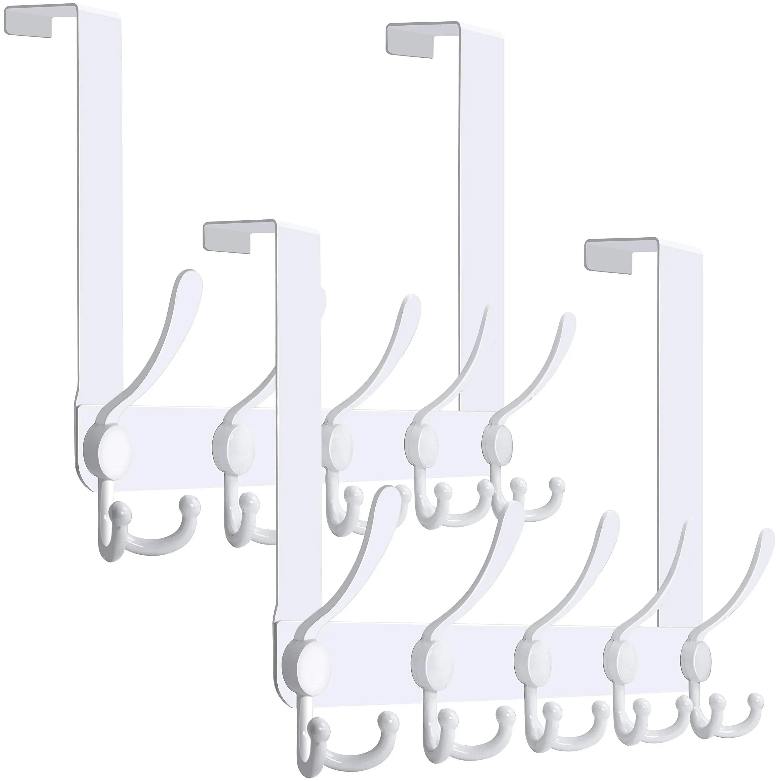 WEBI Over The Door Hook Hanger Rack with 5 Tri Hooks 2 Pack, White 